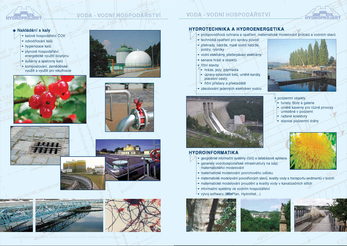 . . . strana 4/5 katalogu Hydroprojekt - stále vodní hospodářství, zpracování a tisk v několika jazycích