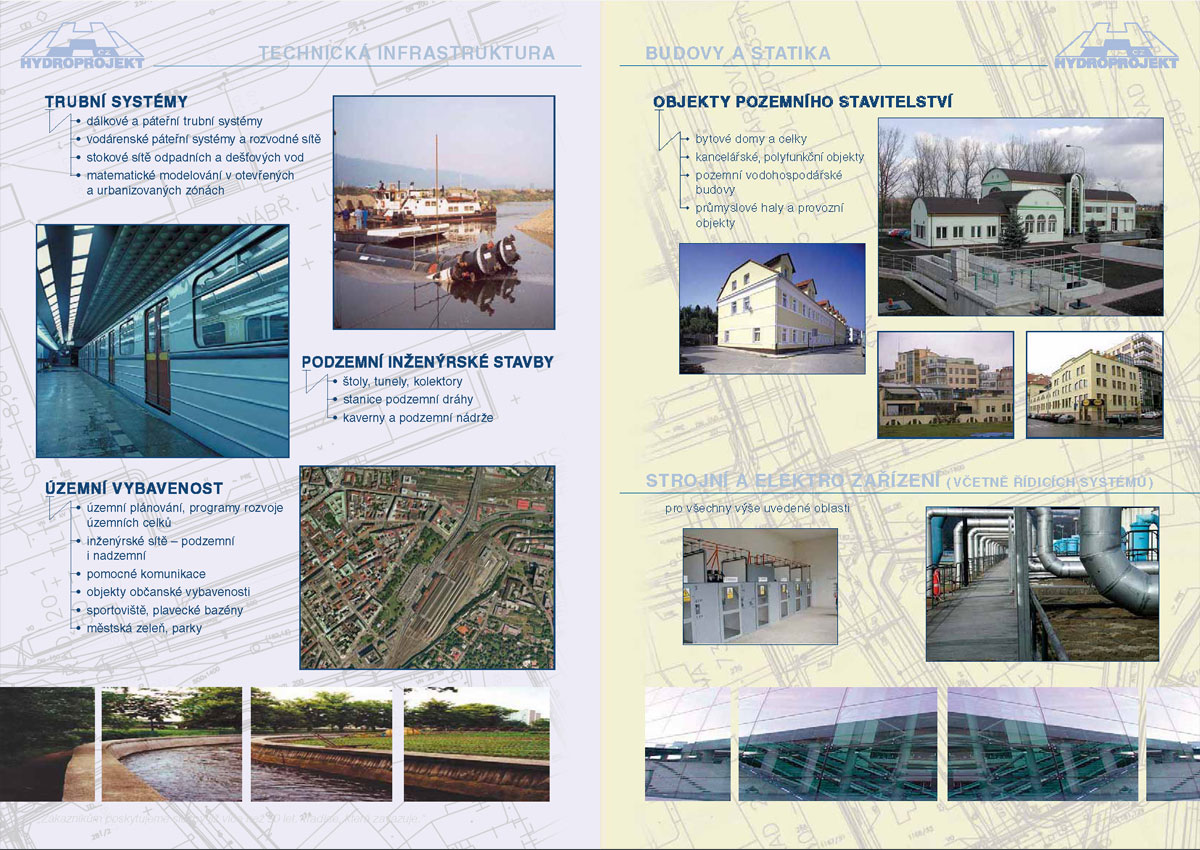 . . . strana 8/9 katalogu Hydroprojekt - budovy a statika, zpracování a tisk v několika jazycích